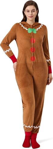 Women’s Christmas Onesie Pajamas, Hooded Jumpsuit with Pockets, Adult Holiday Loungewear, Cozy Zip-Up Sleepwear in Kuwait
