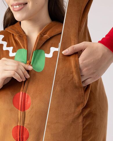 Women’s Christmas Onesie Pajamas, Hooded Jumpsuit with Pockets, Adult Holiday Loungewear, Cozy Zip-Up Sleepwear in Kuwait