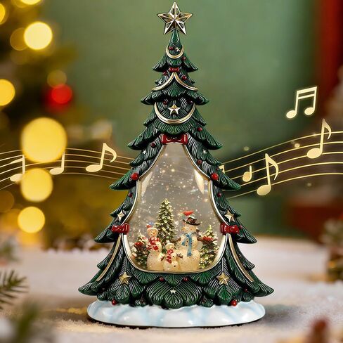 IPOW Christmas Snow Globe Lantern Train with Water Swirling Glitter, Musical and Lighted 6 Hours Timer USB Powered & Battery Operated Music Box for Christmas Home Decoration Gift, Snowman Scene in Saudi Arabia