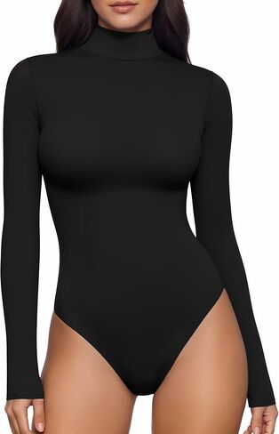 Womens Long Sleeve Body Suits Mock Turtleneck Thong Bodysuits Shirts Trendy Fall Going Out Tops Y2K 2025 in Saudi Arabia