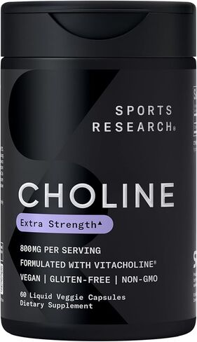 Sports Research® الكولين فائق القوة 800 ملغ - عنصر غذائي أساسي يحتوي على VitaCholine® لدعم التركيز - نباتي معتمد · غير معدّل وراثيًا · خالي من الغلوتين - 60 كبسولة سائلة in Kuwait