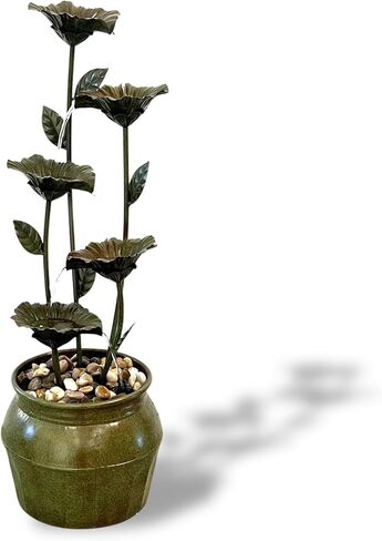XBrand 34.3" H Zinc Metal Flower Fountain with River Stones – Indoor & Outdoor Water Feature in Saudi Arabia
