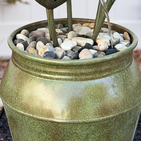 XBrand 34.3" H Zinc Metal Flower Fountain with River Stones – Indoor & Outdoor Water Feature in Saudi Arabia