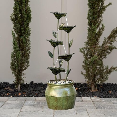 XBrand 34.3" H Zinc Metal Flower Fountain with River Stones – Indoor & Outdoor Water Feature in Saudi Arabia