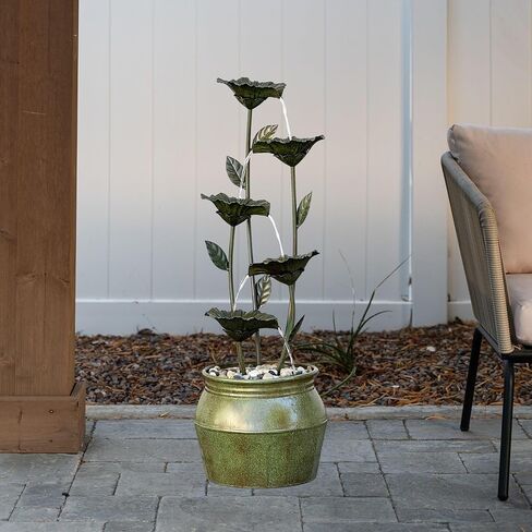 XBrand 34.3" H Zinc Metal Flower Fountain with River Stones – Indoor & Outdoor Water Feature in Saudi Arabia