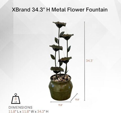 XBrand 34.3" H Zinc Metal Flower Fountain with River Stones – Indoor & Outdoor Water Feature in Saudi Arabia