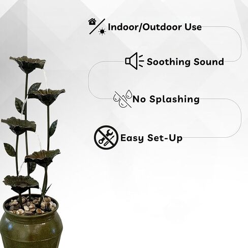 XBrand 34.3" H Zinc Metal Flower Fountain with River Stones – Indoor & Outdoor Water Feature in Saudi Arabia