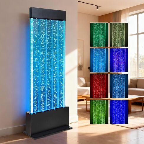 نافورة حائط فقاعية حسية LED قائمة على الأرض مقاس 47 بوصة - لوحة مياه متغيرة الألوان مع جهاز تحكم عن بعد وتحكم في التطبيقات للغرف الحسية والمدارس والمنزل in Kuwait