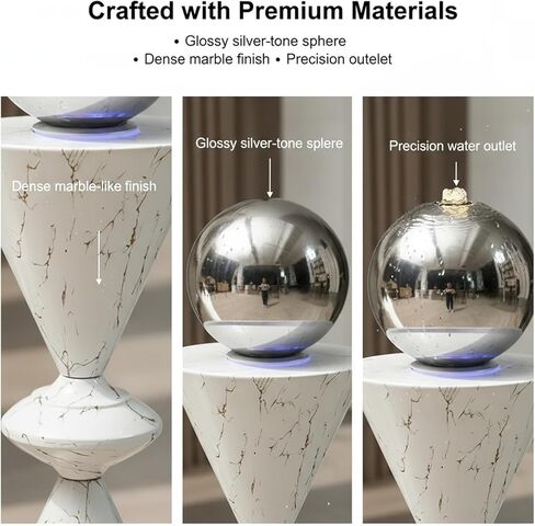 شلال نافورة داخلي، تصميم هبوط شلال كروي معدني مقاس 38.98 بوصة، نافورة داخلية مع ضباب إضاءة LED، غرفة المعيشة وديكور نافورة المناظر الطبيعية للمكتب in Kuwait