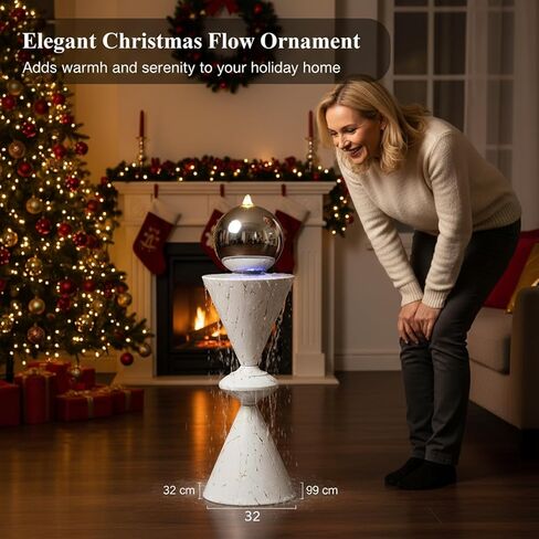 Indoor Fountain Waterfall, 38.98 inch Metal Spherical Waterfall Landing Design, Indoor Fountain with LED Light fogger, Living Room and Office Landscape Fountain Decoration in Saudi Arabia