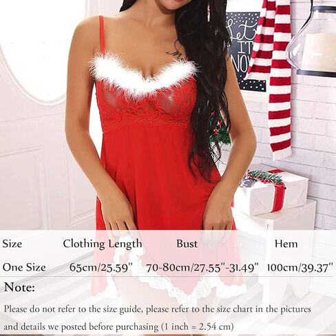 Women's Sexy Christmas Santa Lingerie Costume Outfits Red Babydoll Chemise Nightdress with Sheer Mesh Lace Dress in Saudi Arabia