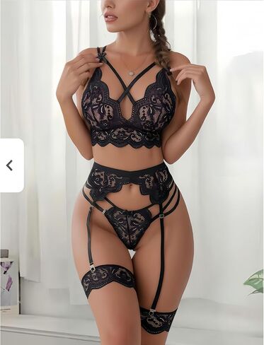 Women Lingerie Sets with Garter Belt Lace Babydoll Bodysuit in Saudi Arabia