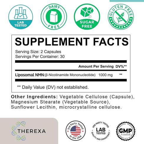 مكمل NMN 1000 مجم نقي - ليبوسومال NMN لمكمل NAD+، تم اختباره في الولايات المتحدة الأمريكية، 60 كبسولة in Kuwait