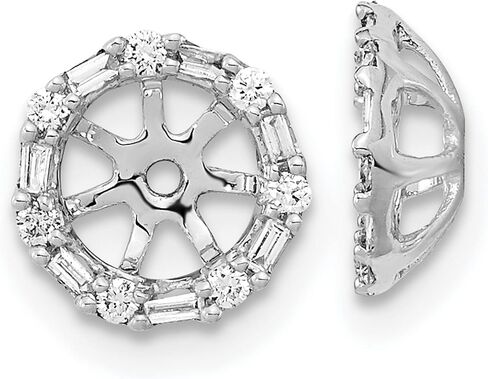 14k White Gold Earring Jackets for Women with Floral Setting, Baguette and Round Diamond Accents, Decorative Stud Holders, Halo Backings, Sparkling Enhancers, Elegant Fine Jewelry Accessories 9x9 mm in Saudi Arabia