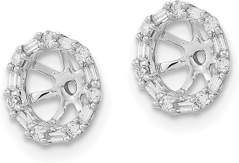 14k White Gold Earring Jackets for Women with Floral Setting, Baguette and Round Diamond Accents, Decorative Stud Holders, Halo Backings, Sparkling Enhancers, Elegant Fine Jewelry Accessories 9x9 mm in Saudi Arabia