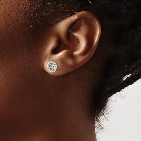 14k White Gold Earring Jackets for Women with Floral Setting, Baguette and Round Diamond Accents, Decorative Stud Holders, Halo Backings, Sparkling Enhancers, Elegant Fine Jewelry Accessories 9x9 mm in Saudi Arabia