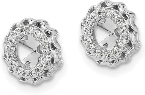 14k White Gold Earring Jackets for Studs with Scalloped Edge, Circular Diamond Halo Design, Removable Enhancers for Daily Wear, Christian Inspired Jewelry with Cross Symbolism and Open Center 9x9 mm in Saudi Arabia