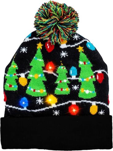 JOYIN Christmas Light-up Knitted Beanie Cap Ugly Sweater LED Hat Beanie with 6 Flashing Modes Funny Hat for Women Men Christmas Accessories Party Supplies Unisex Winter Black in Saudi Arabia