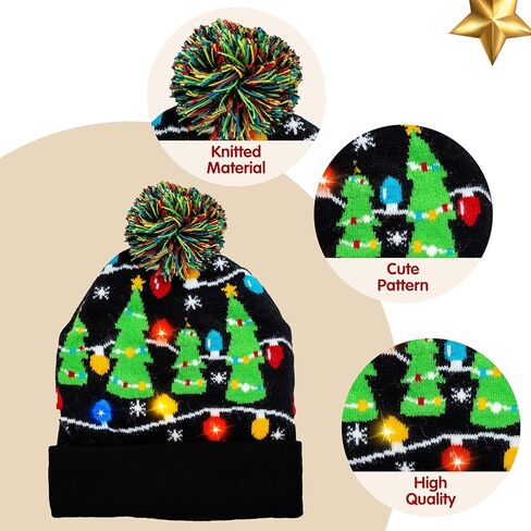 JOYIN Christmas Light-up Knitted Beanie Cap Ugly Sweater LED Hat Beanie with 6 Flashing Modes Funny Hat for Women Men Christmas Accessories Party Supplies Unisex Winter Black in Saudi Arabia