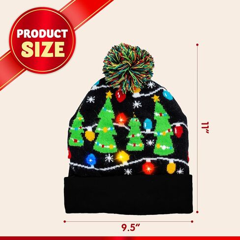 JOYIN Christmas Light-up Knitted Beanie Cap Ugly Sweater LED Hat Beanie with 6 Flashing Modes Funny Hat for Women Men Christmas Accessories Party Supplies Unisex Winter Black in Saudi Arabia