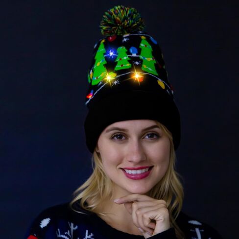 JOYIN Christmas Light-up Knitted Beanie Cap Ugly Sweater LED Hat Beanie with 6 Flashing Modes Funny Hat for Women Men Christmas Accessories Party Supplies Unisex Winter Black in Saudi Arabia