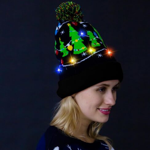 JOYIN Christmas Light-up Knitted Beanie Cap Ugly Sweater LED Hat Beanie with 6 Flashing Modes Funny Hat for Women Men Christmas Accessories Party Supplies Unisex Winter Black in Saudi Arabia