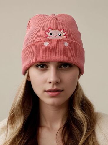 Axolotl Gifts Embroidered Beanie Hat for Women Men Cute Axolotl Lovers Knit Funny Birthday Christmas Stocking Gifts Stuff in Saudi Arabia