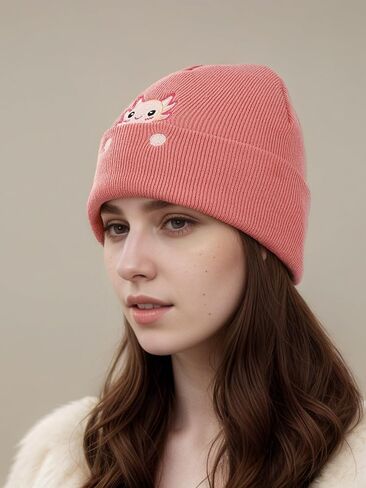 Axolotl Gifts Embroidered Beanie Hat for Women Men Cute Axolotl Lovers Knit Funny Birthday Christmas Stocking Gifts Stuff in Saudi Arabia