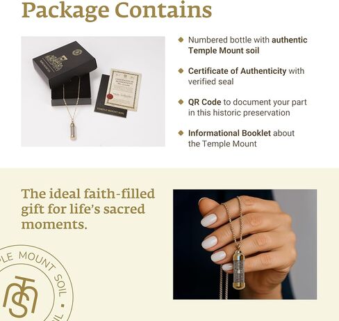 Authentic Holy Land Soil from The Temple Mount Jerusalem, The Only Way to Truly Own Part of The Sacred Soil, Rare Faith Religious Gifts from the Holiest Site, Christian Necklace for Women & Men in Saudi Arabia