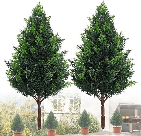 نباتات توبياري من خشب الأرز الاصطناعي: 20 بوصة (2P) سيقان صنوبر صناعي مقاومة للأشعة فوق البنفسجية شجيرات بلاستيكية خضراء للديكور المنزلي الداخلي والخارجي، والحديقة، والشرفة الأمامية، والمكتب، والمطاعم، وحفلات العطلات in Kuwait