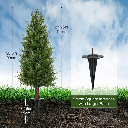 2 Pack 3ft Artificial Cedar Topiary Trees with Ground Spike, Realistic Fake Plants Tree UV Resistant Artificial Plants Indoor Outdoor Faux Plants Evergreen Bushes Shrubs for Porch Garden Office in Saudi Arabia