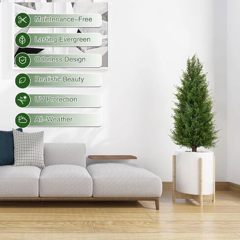 2 Pack 3ft Artificial Cedar Topiary Trees with Ground Spike, Realistic Fake Plants Tree UV Resistant Artificial Plants Indoor Outdoor Faux Plants Evergreen Bushes Shrubs for Porch Garden Office in Saudi Arabia