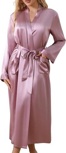 THXSILK Silk Robes for Women, Long Kimono Robes Bridesmaid Brides Wedding Party, Pure Silk Bath Robe in Kuwait