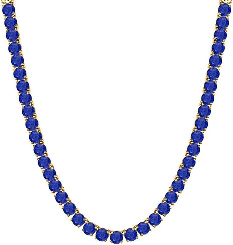 Jeffstone 30.48 Ctw - 57.15 Ctw Round Cut Lab تم إنشاء الياقوت الأزرق 14 قيراط ذهب أصفر مطلي 4 مم قلادة تنس 16 بوصة - 30 بوصة للرجال والنساء in Saudi Arabia