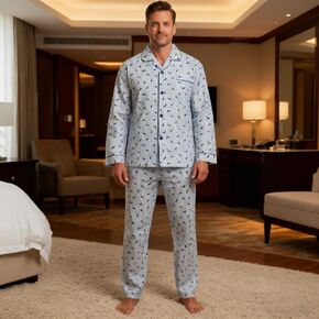 Men’s Pajama Set, Long-Sleeve Striped Sleepwear with Long Pants, Comfortable Button-Up Pajama Set, Cozy Loungewear Sleep in Kuwait