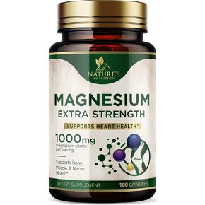 Magnesium Pills Extra Strength 1000mg - Chelated for Ultra Absorption, Magnesium Supplement for Bone, Muscle Health & Heart Support, Nature's Citrate Oxide Magnesio Vitamins, Non-GMO - 60 Capsules in Kuwait