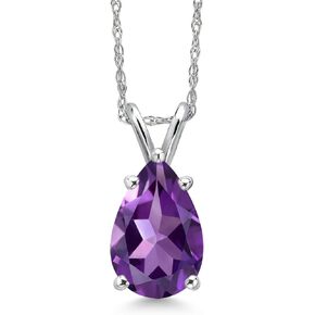 Gem Stone King 14K White Gold Teardrop Pendant Necklace for Women | Pear Shape 10X7MM Gemstone Birthstone | With 18 Inch Chain | Fine Jewelry Gifts for Her Mom Women Wife in Saudi Arabia