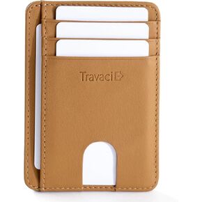 محفظة نحيفة من الجلد المحبب بالكامل للرجال والنساء - محفظة صغيرة صغيرة وحامل بطاقات جلدية - حامل بطاقات ائتمان بجيب أمامي رفيع - أسود in Kuwait