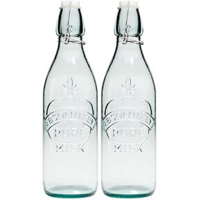 Amici Home Milk Glass Bottle | 34 Oz | Milk Bottle with Airtight Swing Top Lid for Water, Nut Milk, Juice, Iced Tea | Recycled Glass with Green Tint | Made in Italy in Kuwait