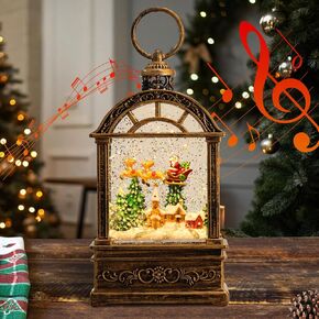 Snow Globe Christmas Lantern Decorations - 9.8"USB Plug-in & Battery Operated Music can be Turned Off，Portable Creative Water Glitters Lighted Music Christmas Snow Globe Lantern for Christmas Decor in Saudi Arabia