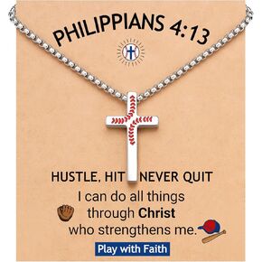 UNGENT THEM Baseball Bible Verse Cross Necklace for Boys Men, 20 Inch Stainless Steel Chain Christian Christmas Gifts in Saudi Arabia