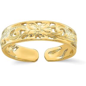 14k Real Solid Yellow Gold Adjustable Flower with Leaf Design Toe Summer Ring in Saudi Arabia