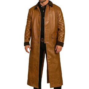 Mens Duster Coat Full Length – Old Cowboy Western Style Long Leather Trench Coat Men in Kuwait