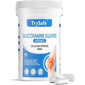 مكمل الكالسيوم TrySafe - مع فيتامين C وفيتامين D3 وK2 والزنك والمغنيسيوم والكالسيوم لتقوية العظام والجلوكوزامين والكوندرويتين والكركم وتركيبة المفاصل والغضاريف المتقدمة من MSM - 60 قطعة in Kuwait
