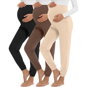 Neer 3 Pack Women's Maternity Pants Over The Belly Stretchy Joggers Pregnancy Casual Lounge Pants with Pockets in Saudi Arabia
