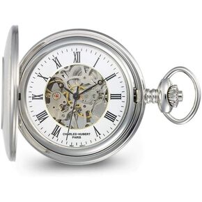 Sonia Jewels Charles Hubert Stainless Hunter Case Shield Skeleton Pocket Watch 14.5" (Width = 5mm) in Saudi Arabia