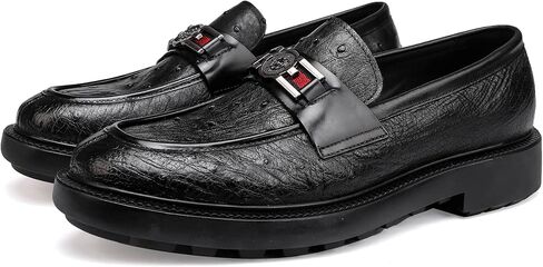 Classic Men Genuine Leather Dress Shoes Fashion Ostrich Pattern with Buckle Business Penny Loafer Party Driving Shoes for Mens in Saudi Arabia