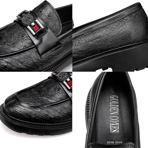 Classic Men Genuine Leather Dress Shoes Fashion Ostrich Pattern with Buckle Business Penny Loafer Party Driving Shoes for Mens in Saudi Arabia