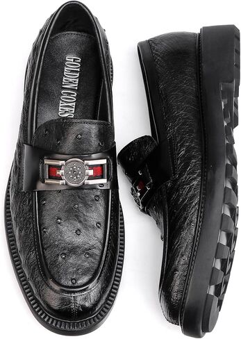 Classic Men Genuine Leather Dress Shoes Fashion Ostrich Pattern with Buckle Business Penny Loafer Party Driving Shoes for Mens in Saudi Arabia