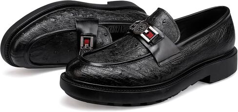 Classic Men Genuine Leather Dress Shoes Fashion Ostrich Pattern with Buckle Business Penny Loafer Party Driving Shoes for Mens in Saudi Arabia